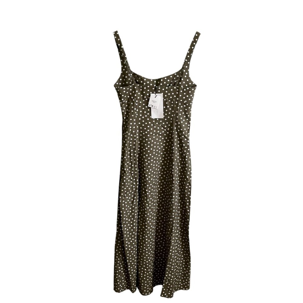 Zara Linen Blend Polka Dot Midi Dress XS Ecru Khaki Front Slit NWT Summer Party - Picture 9 of 14